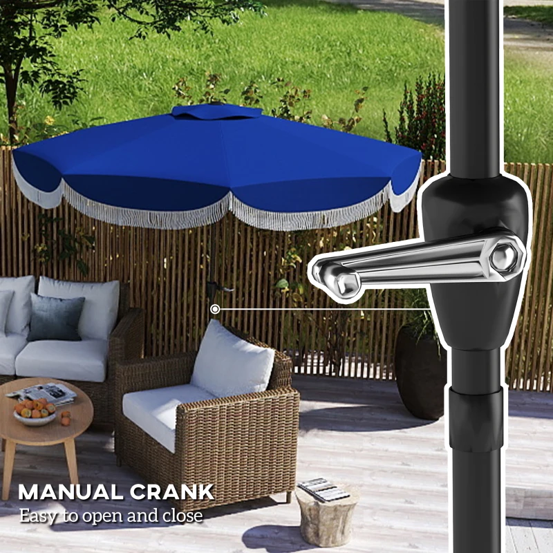 Outsunny 9FT Patio Umbrella Parasol, UPF 30+ Outdoor Market Umbrella with Crank, 8 Ribs, Push Button Tilt, Blue