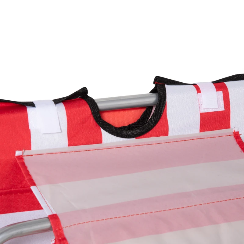 Outsunny Set of 2 Beach Lounge Chair Sun Lounger, Folding Ground Beach Mat w/ Adjustable Back, Steel Frame, Head Pillow and Carry Bag for Backyard Lakeside, Red and White