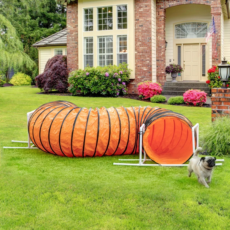 PawHut Dog Tunnel, 13 Foot Long, 24" Open Pet Agility Equipment with 2 Support Brackets, Carrying Bag, Orange