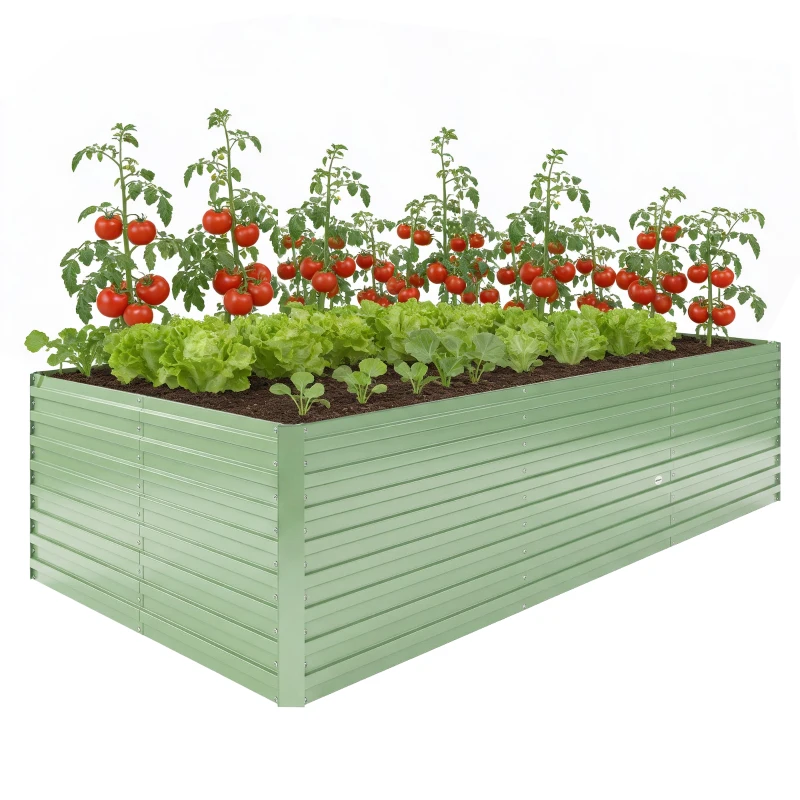 Outsunny 8 x 4 x 2ft Galvanized Raised Garden Bed, Reinforced Outdoor Planter Box with Open Bottom, Light Green