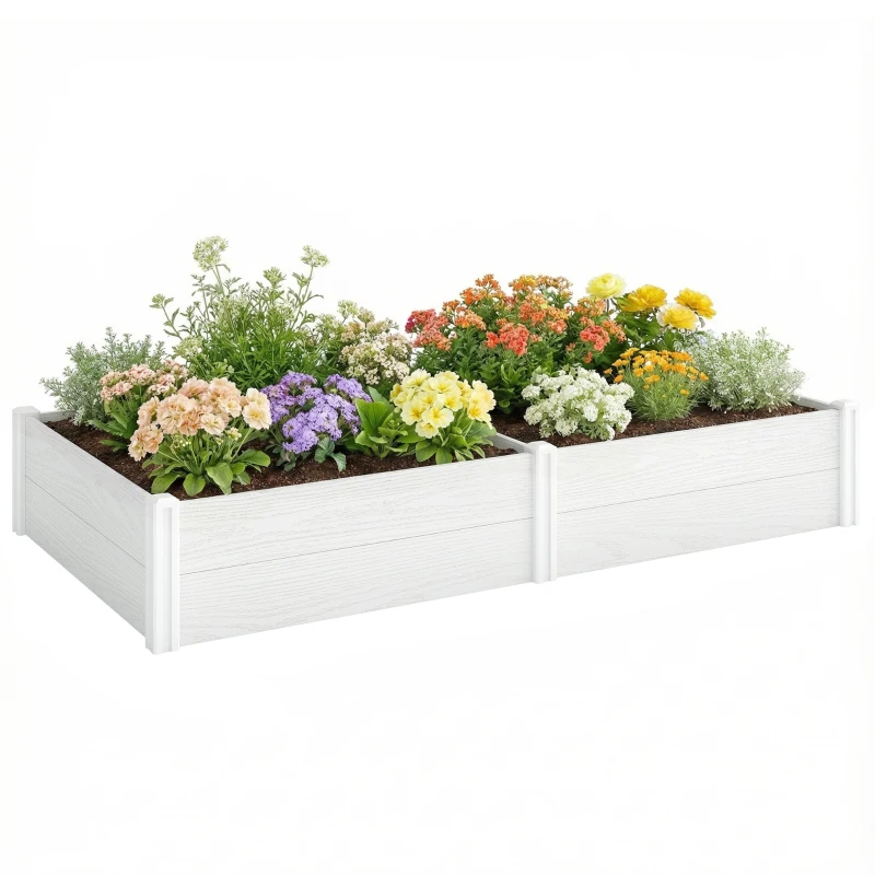 Outsunny Vinyl Raised Garden Bed Kit, 6.5 x 3 x 1ft Elevated Garden Box with Divider and Open Bottom, White