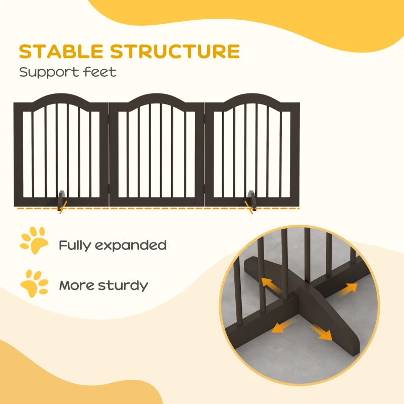 PawHut 24" Freestanding Pet Gate For Dogs with 2 Support Feet, Coffee