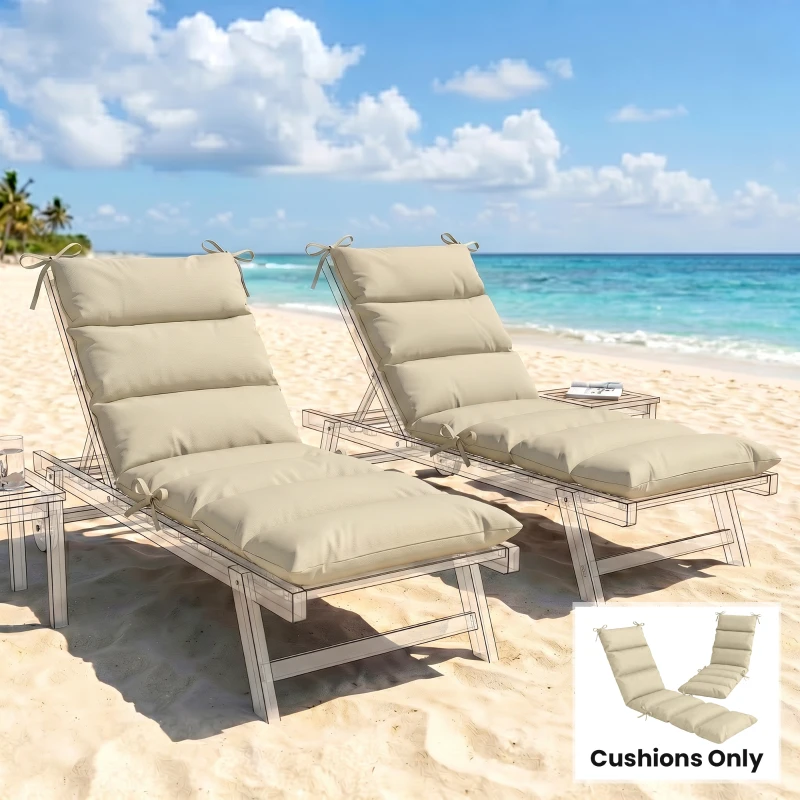 Outsunny Outdoor Lounge Chair Cushion with Zipper Reversible Chaise Lounge Cushion for Patio Indoor/Outdoor Beige
