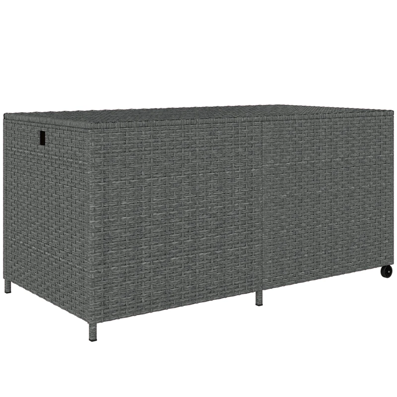 Outsunny 162 Gallon Rattan Deck Box with Wheels, Wicker Outdoor Storage Box with Waterproof Zippered Liner, Safe Pneumatic Rod