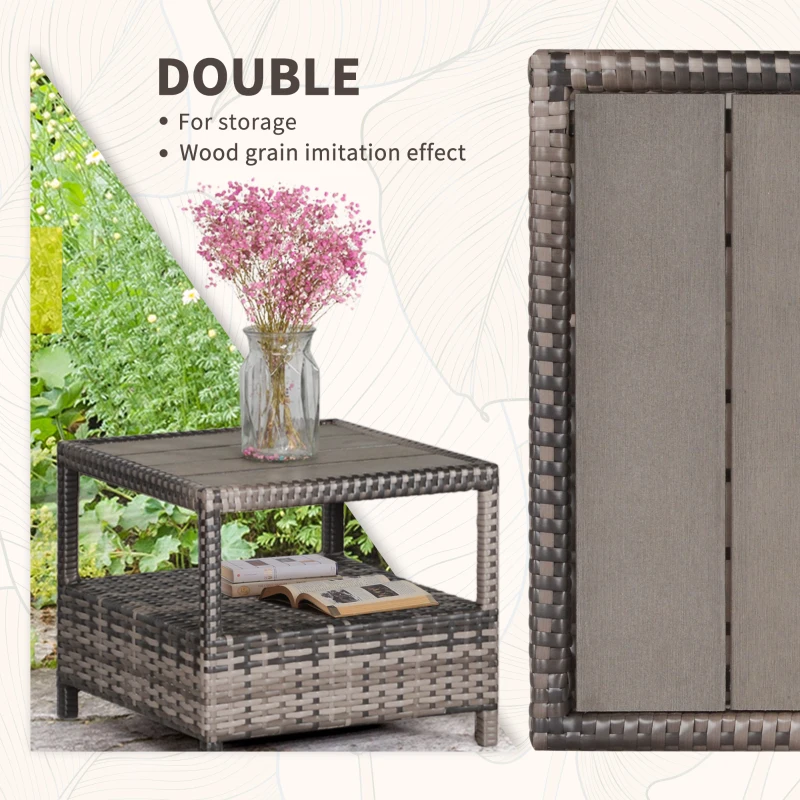 Outsunny 3 PC Rattan Wicker Conversation Patio Set with Side Coffee Table and Adjustable Backrest, Grey
