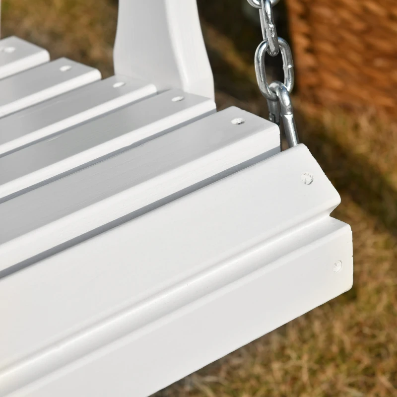 Outsunny 46" 2-Person Porch Swing Wooden Patio Swing Bench with Cup Holders, Slatted Design, Chains, 440lb Weight Capacity, White