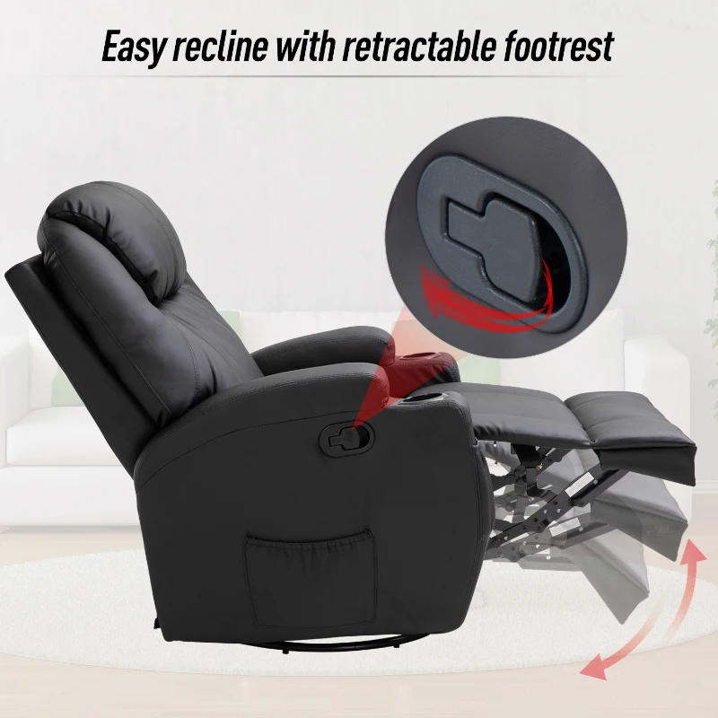 HOMCOM Faux Leather Heated Massage Recliner Chair with Remote - Black