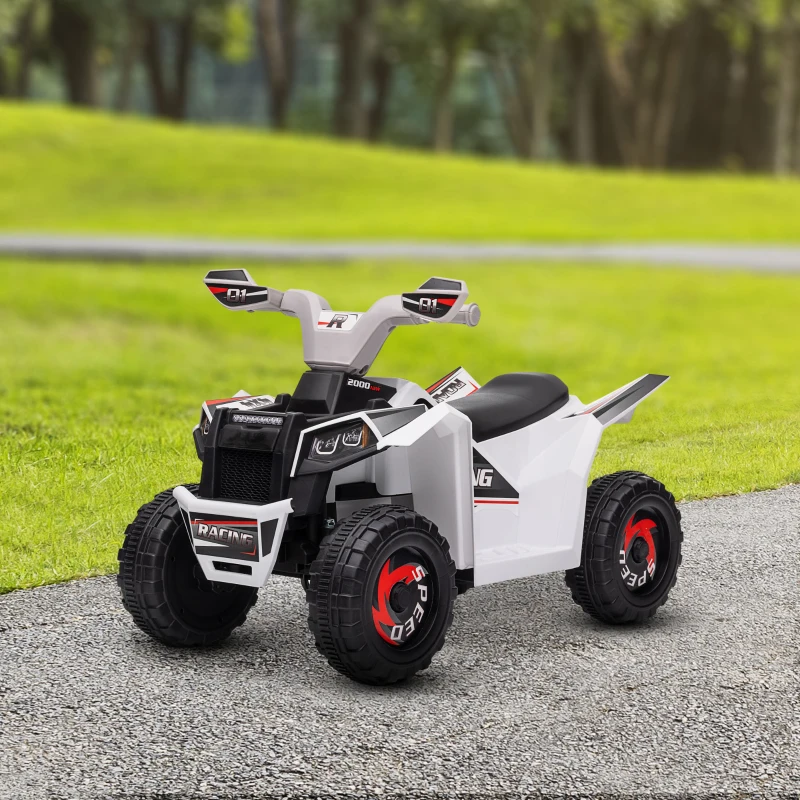 Aosom 6V Quad Kids Electric Car with Wear-resistant Wheels, for Boys and Girls Aged 18-36 Months, White