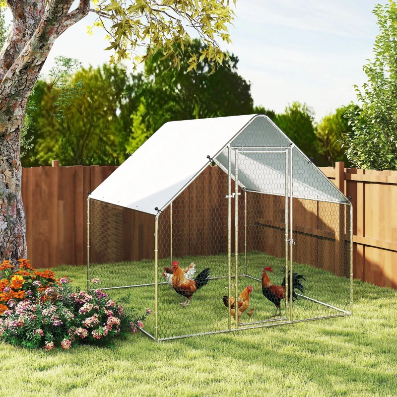 PawHut Metal Chicken Coop with Water- and UV-Protection Cover for Backyard Hen, Duck, Rabbit, 6.6' x 6.6' x 6.6'