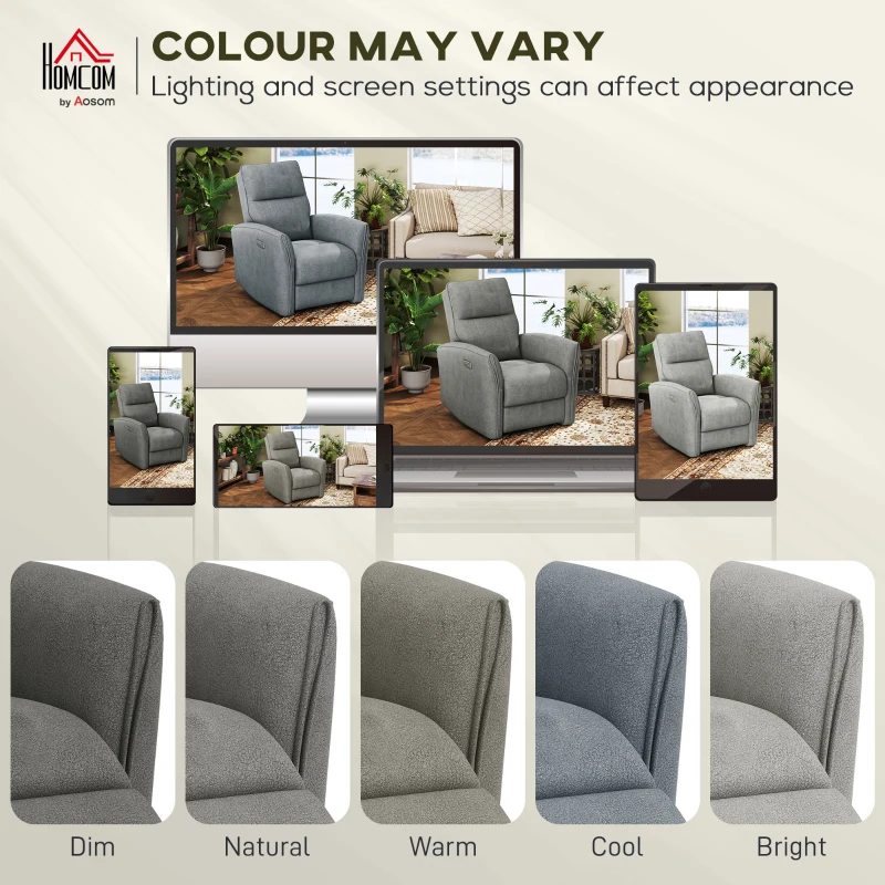 HOMCOM Power Recliner Chair, Dyed Fabric (Like Leathaire) Upholstered Recliner Chair with USB Ports, Footrest, Grey