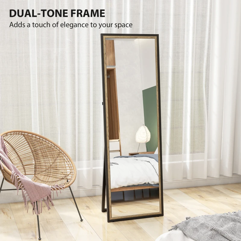 HOMCOM Full Length Mirror, 64" x 21" Rectangle Full Body Mirror with Dual-Tone Frame for Bedroom, Black