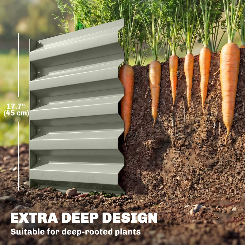 Outsunny 8' x 2.6' x 1.5' Galvanized Raised Bed, Large Elevated Planter Box for Growing Flowers, Herbs and Vegetables, Light Grey