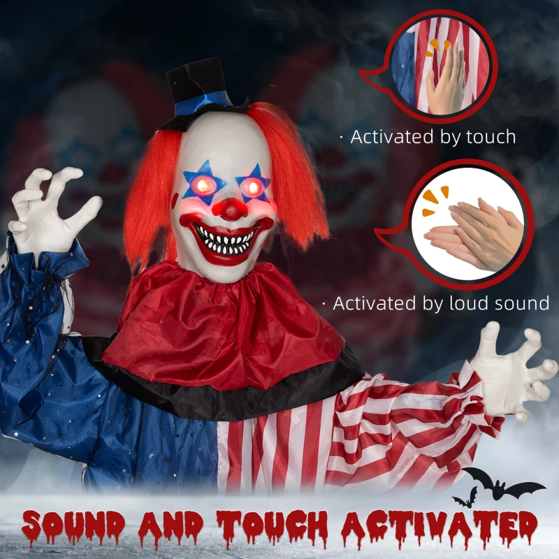HOMCOM 6' Clown Animatronic, Life Size Outdoor Halloween Decoration with Motion Activated Sound & Light Up Eyes