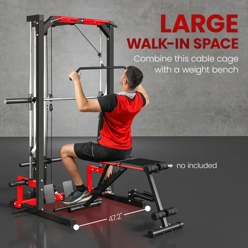 Soozier Smith Machine Power Rack with Pull Up Bar, Lat Pull Down System, Landmine, Squat Rack, Barbell Bar, for Home Gym