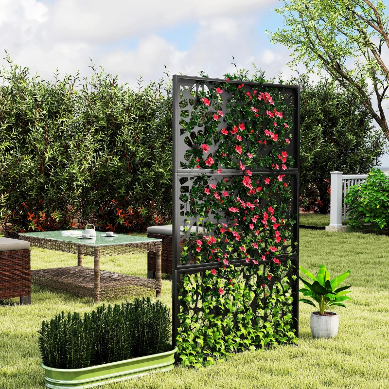 Outsunny Metal Outdoor Privacy Screen, 72" x 38" Freestanding Outdoor Divider, Black