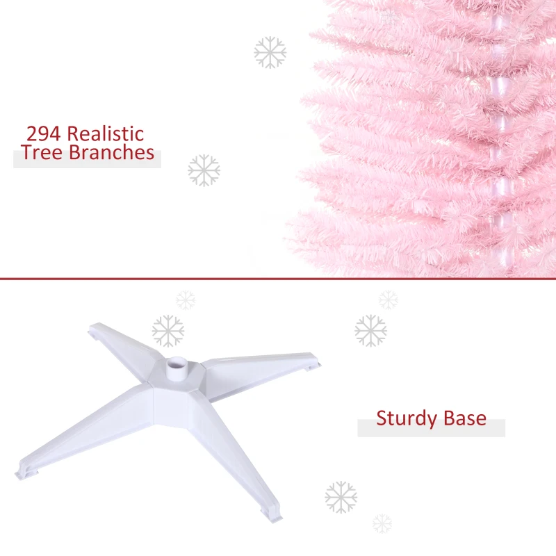 HOMCOM 5' Artificial Pencil Christmas Tree, Slim Xmas Tree with 294 Realistic Branch Tips and Plastic Stand, Pink