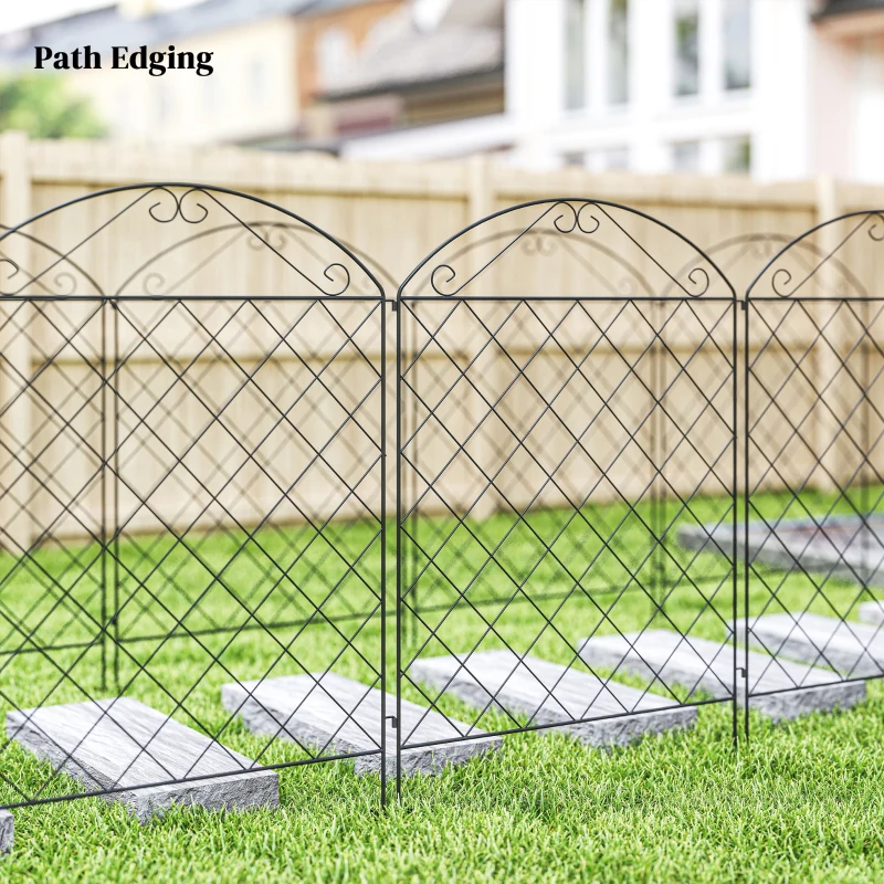 Outsunny Garden Fence, 4 Pack Steel Fence Panels, 11.5' L x 56" H, Rust-Resistant Decorative Border Flower Edging