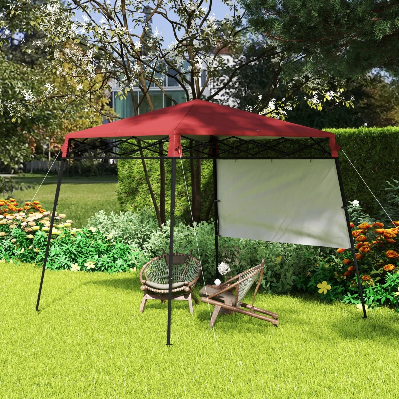 Outsunny 7' x 7' Garden Foldable Pop Up Gazebo Tent with Backpack & Inclined Legs Outdoor Party Canopy, Red & Black
