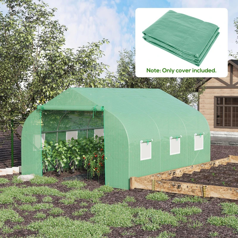 Outsunny Greenhouse Replacement Cover for 11.5' x 9.8' x 6.6' Walk-in Tunnel PE Hot House Cover with Zipper Door and 6 Roll Up Windows, Green (Frame Not Included)