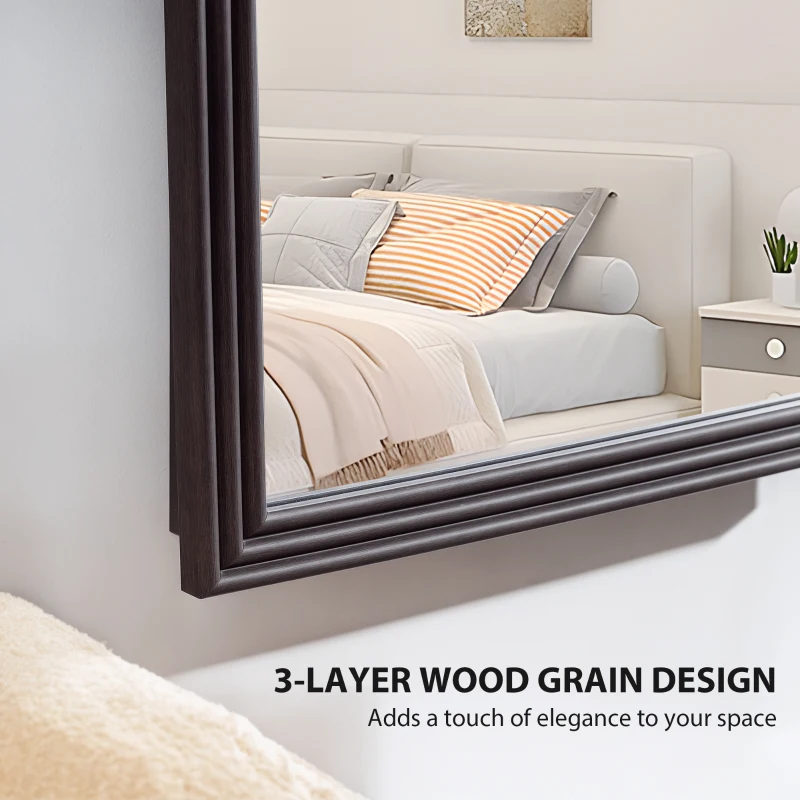 HOMCOM 64" x 21" Full Length Mirror, Free Standing, Leaning or Wall, Arched Full Body Mirror, Brown Wood Grain