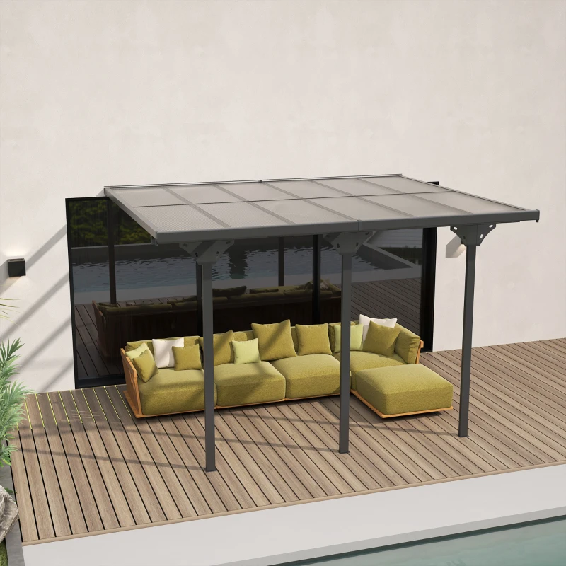 Outsunny 12' x 10' Outdoor Polycarbonate Pergola, Transparent UV Blocking Awning, Hardtop Deck Gazebo, Aluminum, Gray