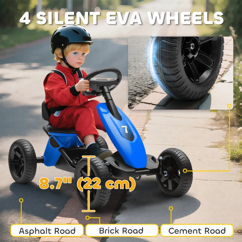 Qaba Pedal Go Kart for Kids 2-5 Years Old with Silent EVA Wheels, Metal Frame, Blue