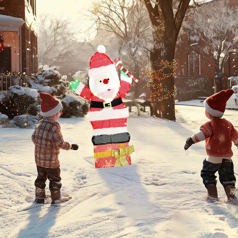 Outsunny 3ft Lighted Santa Claus, Light Up Christmas Decor with 97 LEDs, Stakes and Zip Ties, IP44 Waterproof for Indoor Outdoor