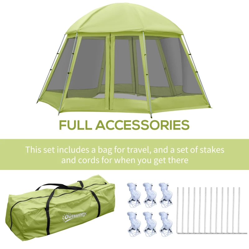 Outsunny Large Screen Tent, Hang Hook for Lantern at Night, 6-8 Person Tent Screen House, 2 Doors for Multiple-Person Entry, Breathable Outdoor Net Canopy Tent, Dome, 16' x 16', Green