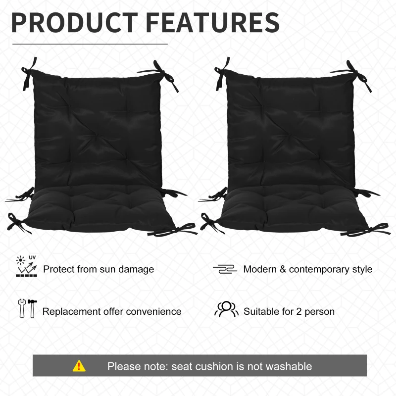 Outsunny Patio Chair Cushions Set of 2, 39" x 20" x 3" Outdoor Tufted Cushion Set with Ties for Indoor Outdoor Garden Furniture, Black