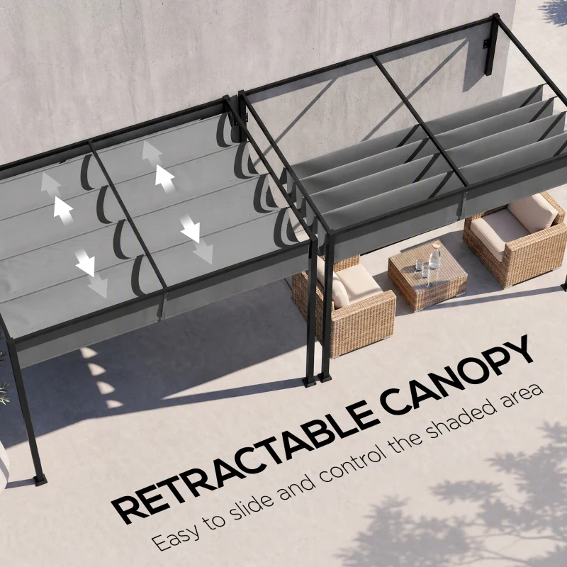 Outsunny 10' x 7' Lean To Pergola, Metal Pergola with Retractable Roof for Grill, Garden, Patio, Deck