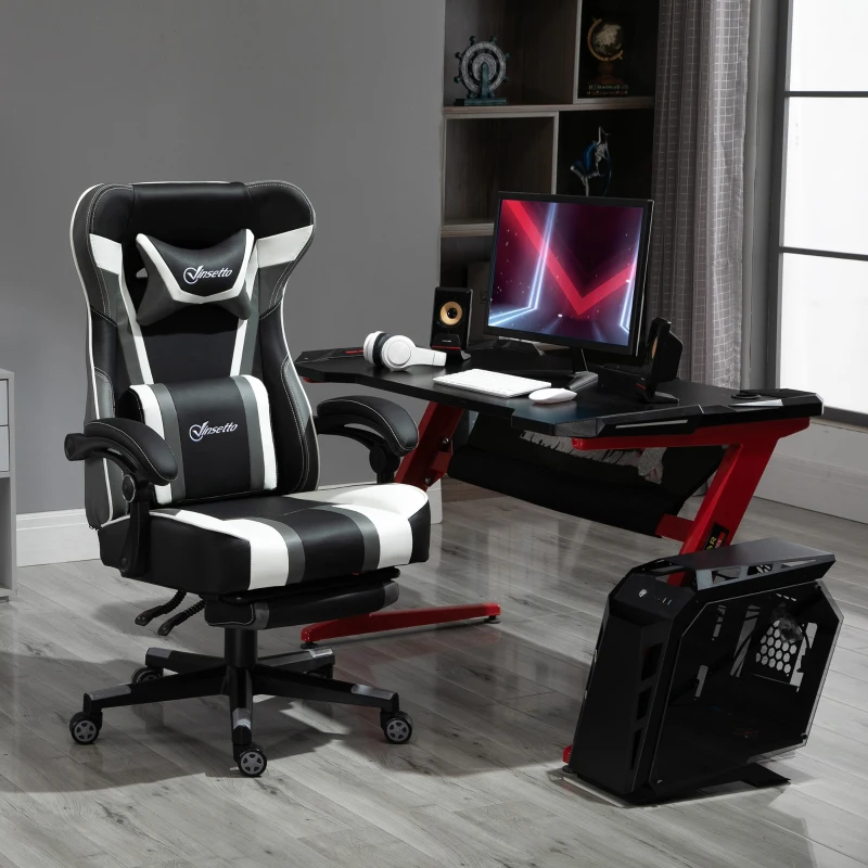 Vinsetto High Back Gaming Chair, Racing Style Ergonomic Computer Desk Chair with Adjustable Height, Retractable Footrest, Headrest and Lumbar Support, Grey