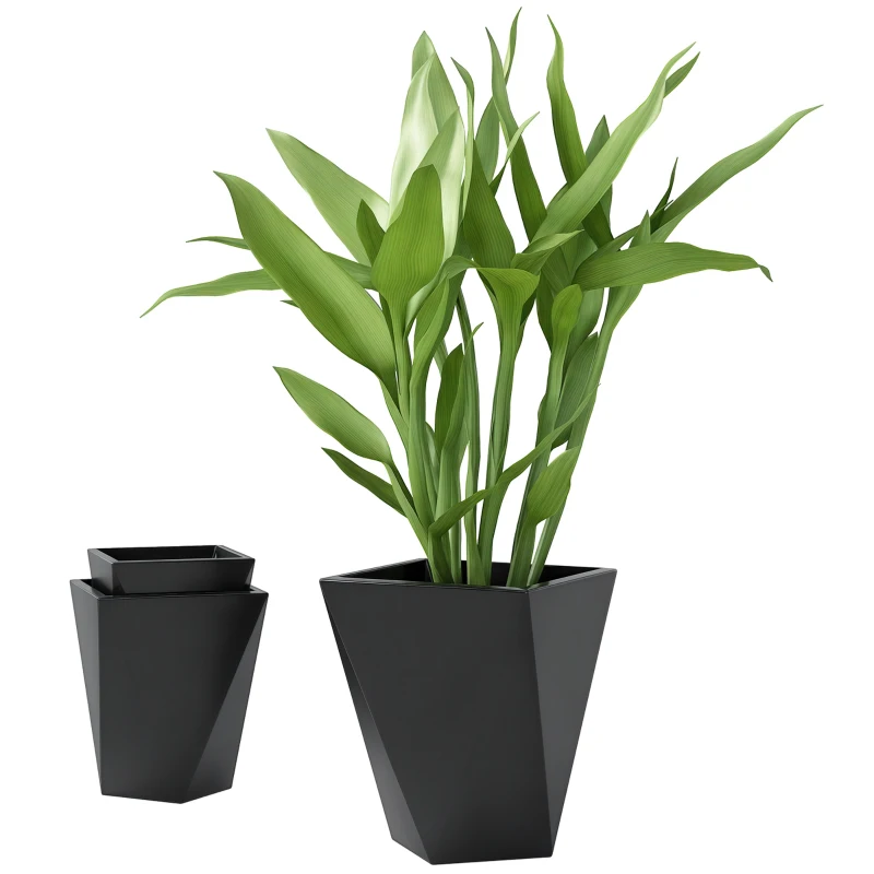 Outsunny Indoor Outdoor Planters Set of 3 MgO Tall Planters Stackable Flower Pots with Drainage Holes for Garden, Balcony, Black