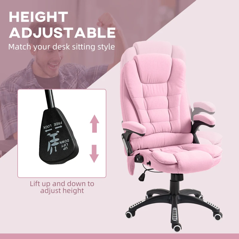 Vinsetto 6 Point Vibrating Massage Home Office Chair High Back Executive Chair with Reclining Back, Swivel Wheels, Pink