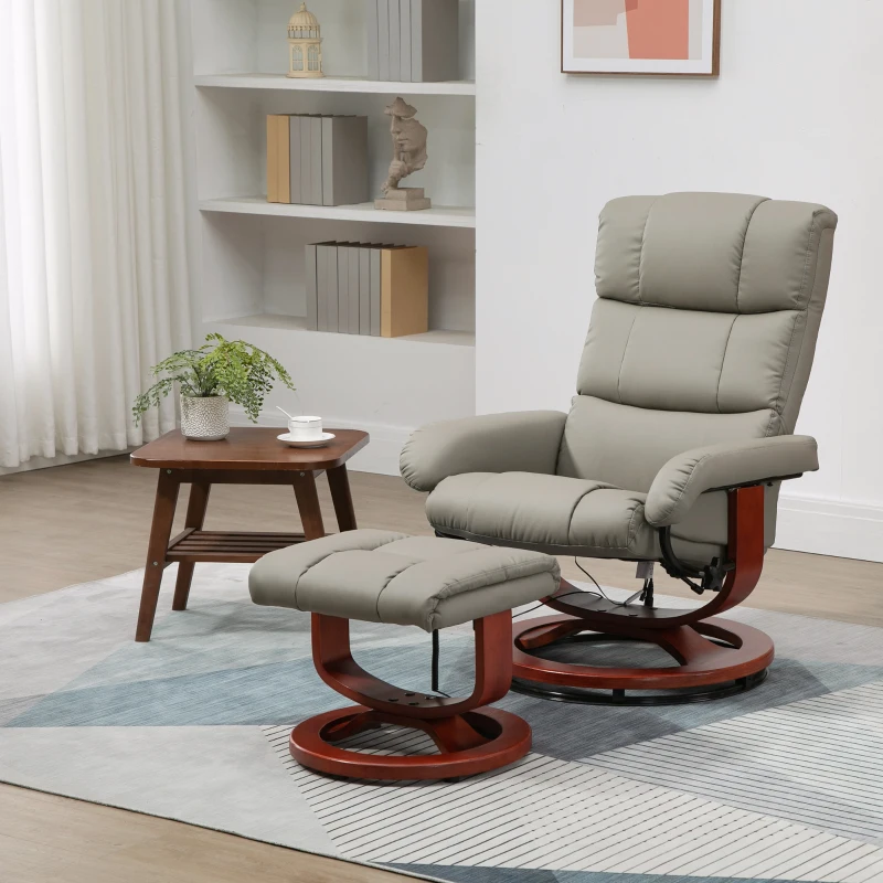 HOMCOM Massage Recliner Chair with Ottoman, Swivel Recliner and Footrest, Faux Leather Reclining Chair w/ Remote Control, Gray