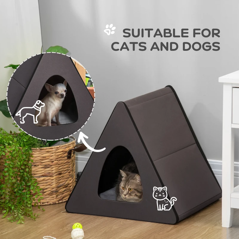PawHut Heated Cat House A-Frame Pet Shelter with Zippered Water-resistant Roof for Indoor and Outdoor