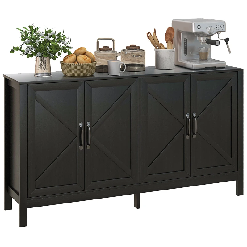 HOMCOM Sideboard Buffet, Storage Cabinet with Barn Door and Adjustable Shelf, TV Stand for TVs up to 65 Inches, Black Oak