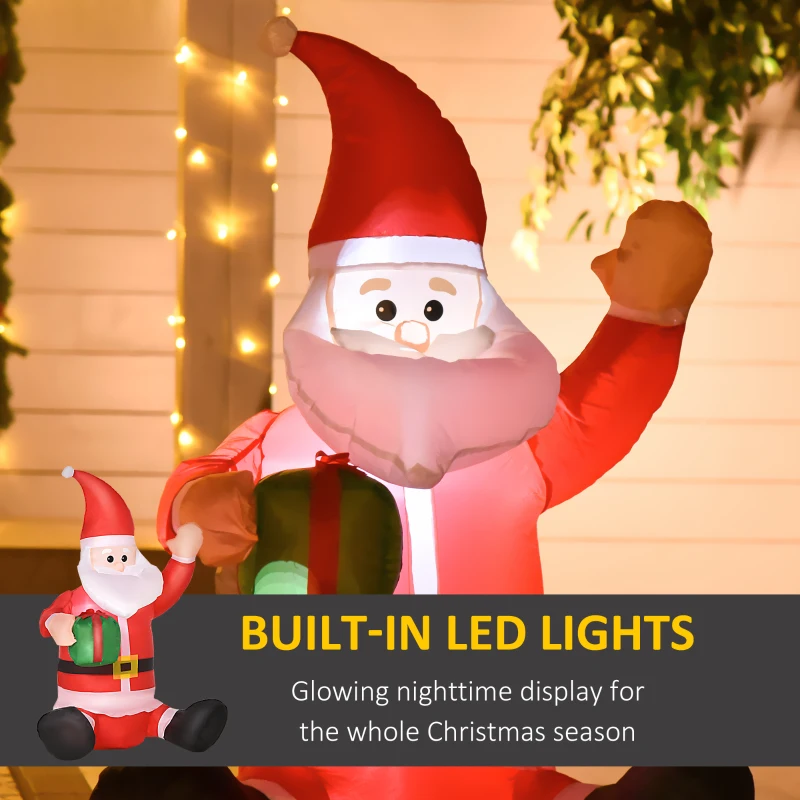HOMCOM 3.9ft Outdoor Christmas Lighted Inflatable Santa Claus with Gift Box