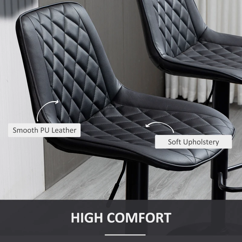 HOMCOM Bar Stools Set of 2, Swivel Counter Height Barstools with Back, Footrest, Adjustable Height, Black