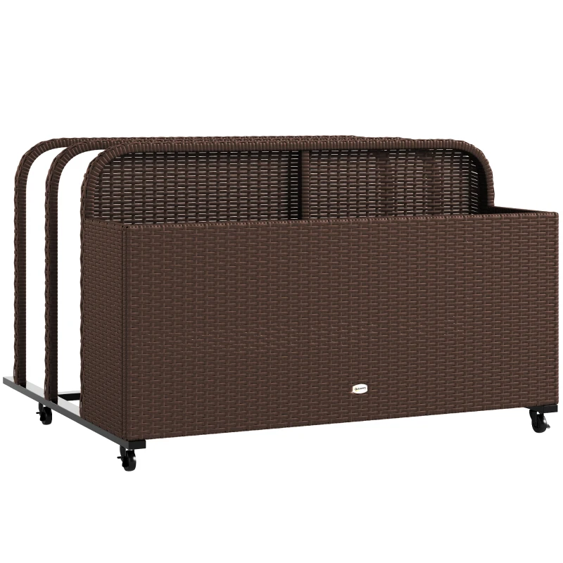 Outsunny PE Rattan Pool Float Storage Organizer with Wheels, Brown