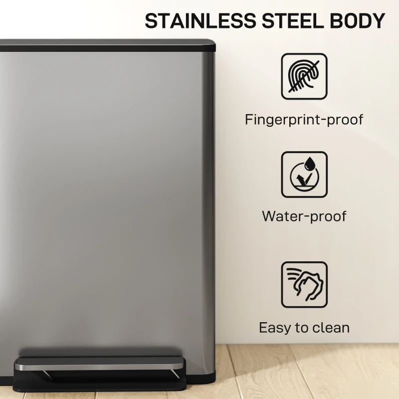 HOMCOM Trash Can with Soft-Close Lid, Garbage Can with Removable Inner Bucket for Kitchen 13.2 gal/50 L, Silver