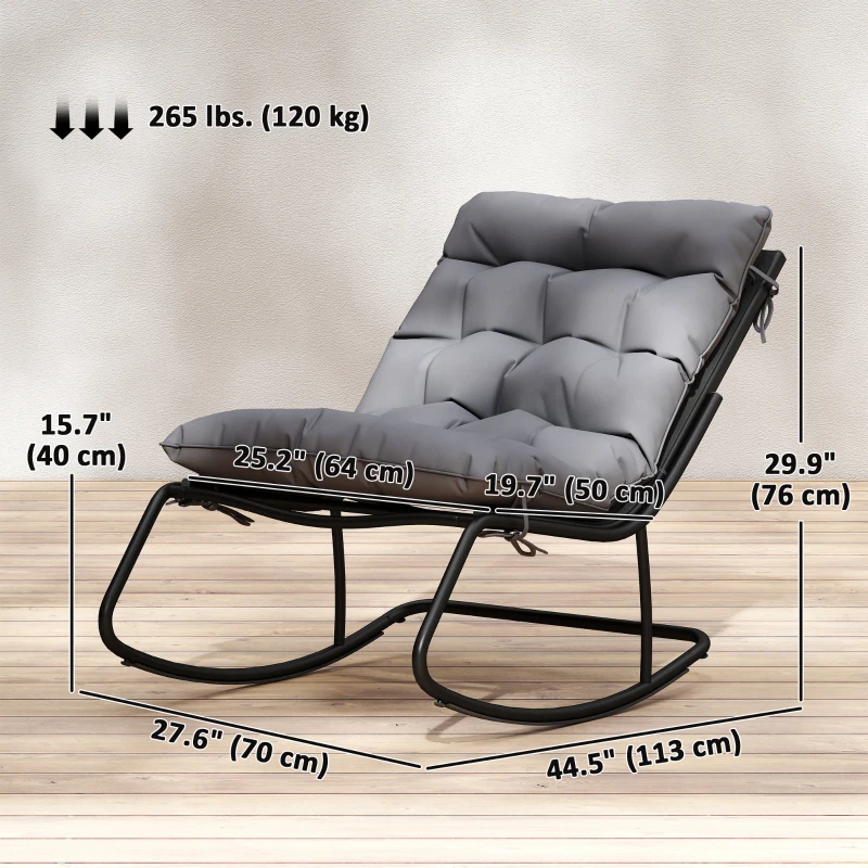 Outsunny Outdoor Rocking Chair, Oversized Rocking Patio Chair with 25" Extra Wide Mesh Seat and Cushion, Dark Grey