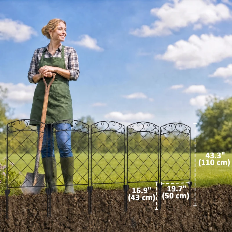 Outsunny 7 Pack Garden Fencing for Yard, Decorative Fence Panels as Flower Edging, Black