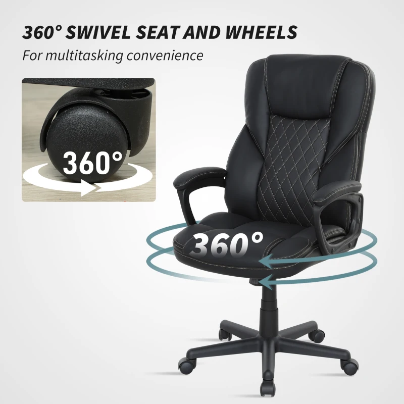 HOMCOM High Back Ergonomic Office Chair, PU Leather Executive Desk Chair with Adjustable Height and Swivel Wheels, Black