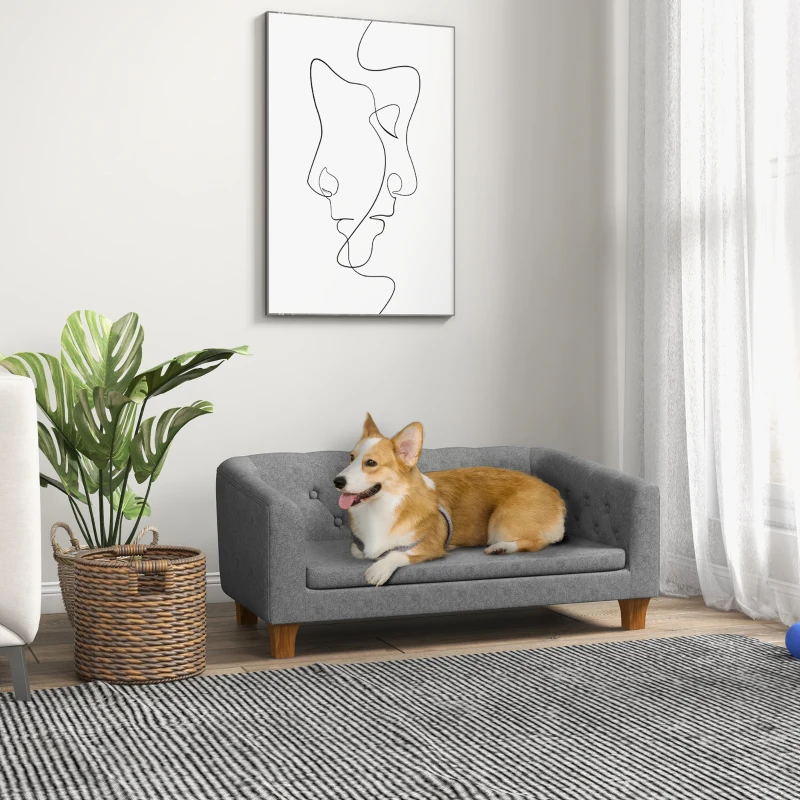 PawHut Raised Dog Sofa, Elevated Pet Sofa for Small Medium Dogs, Gray