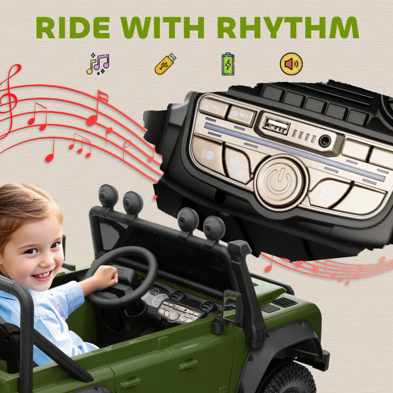 Qaba Land Rover Licensed Electric Car for Kids with Remote Control, Dual Motors, Spring Suspension, LED Lights, Dark Green