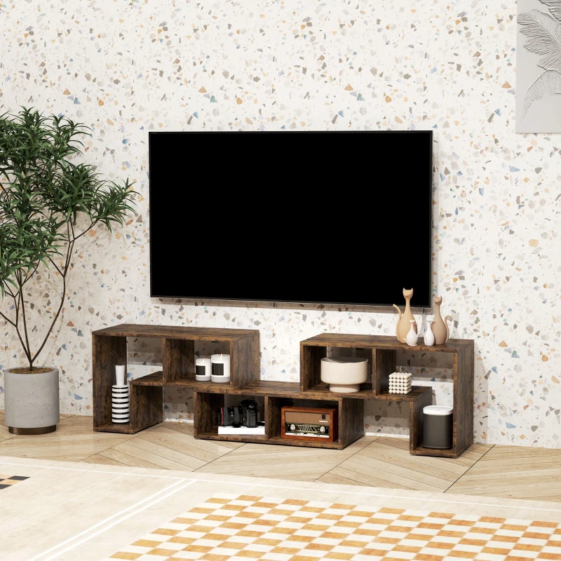 HOMCOM TV Stand for TVs up to 75", 3-Piece Modular TV Console with Open Storage Shelves, Rustic Brown