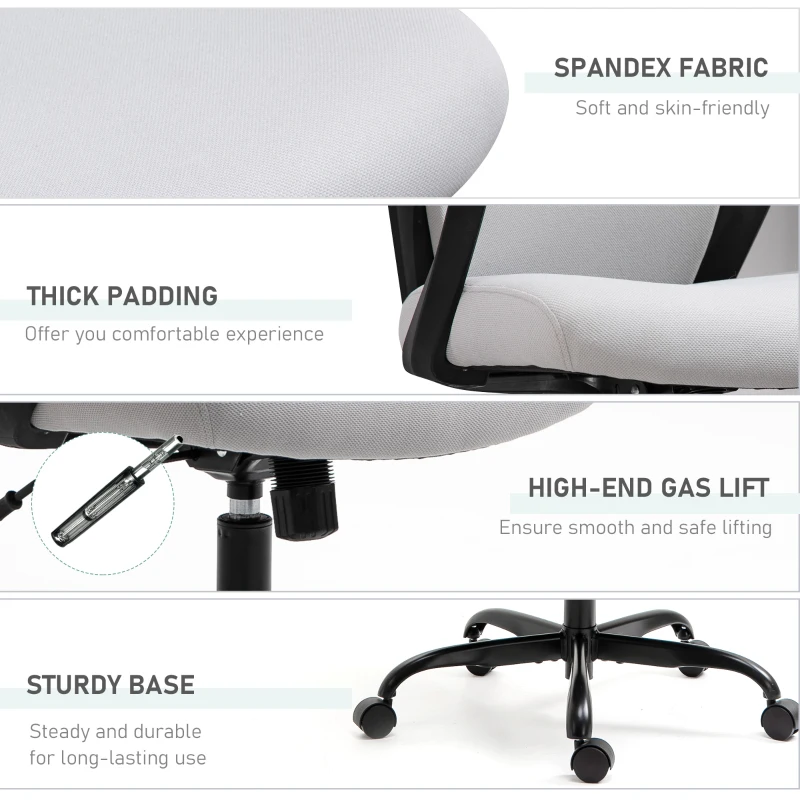 Vinsetto High Back Ergonomic Home Office Desk Chair with Spandex Fabric, Computer Task Chair with Ladder Back, Thick Padding and 360 Swivel Wheels, Grey