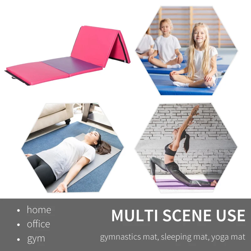 Soozier 4'x10'x2" Folding Gymnastics Tumbling Mat, Exercise Mat with Carrying Handles for Yoga, MMA, Martial Arts, Pink and Purple