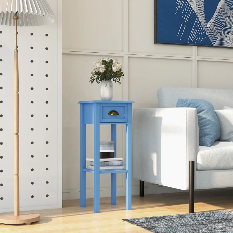 HOMCOM 2-Tier Side Table with Drawer and Shelf, End Table for Living Room and Hallway, Light Blue