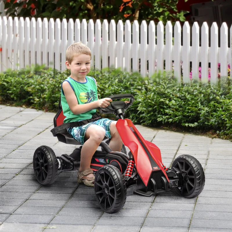 Aosom 12V Electric Go Kart for Kids, Ride On Toy with EVA Tires, 2 Speeds, Adjustable Seat, Safety Belt for 3-8 Years, Red
